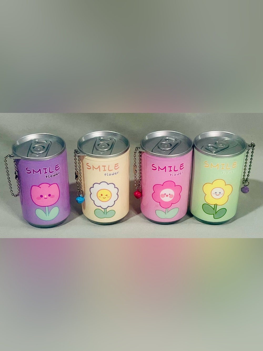 Smile Flower Keychain Can of Wipes- Pastel Purple, Cream, Pink, Green 4 Pack